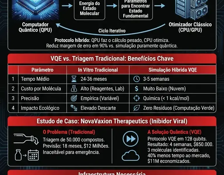 Infografica: Computa&ccedil;&atilde;o Qu&acirc;ntica na Ind&uacute;stria Farmac&ecirc;utica: VQE e Redu&ccedil;&atilde;o de Custos