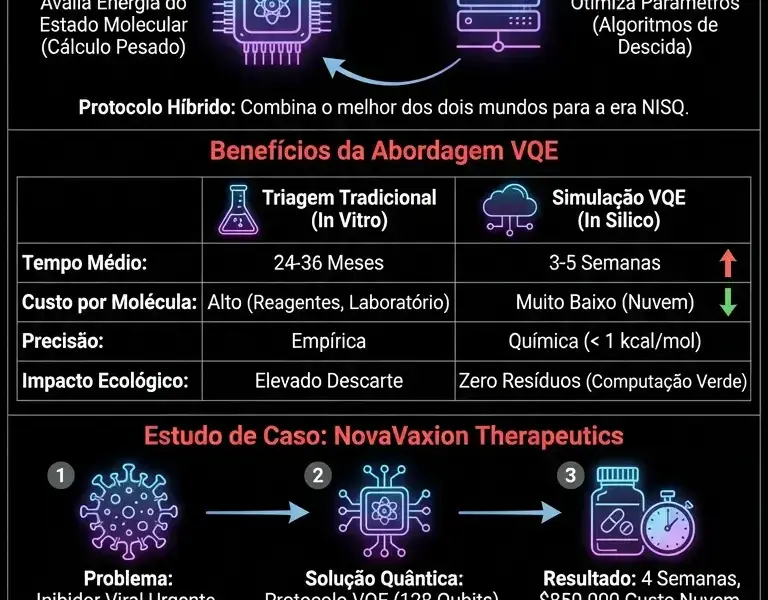 Infografica: Computa&ccedil;&atilde;o Qu&acirc;ntica na Ind&uacute;stria Farmac&ecirc;utica: VQE e Redu&ccedil;&atilde;o de Custos