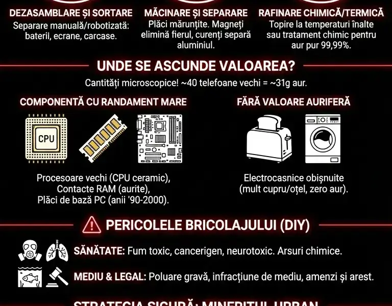Infografica: Cum se recuperează aurul din electrocasnice vechi, telefoane mobile și computere