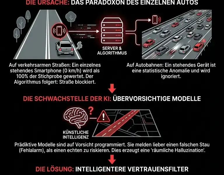 Infografica: Der Geisterstau: Wie ein stillstehendes Telefon den Algorithmus austrickst