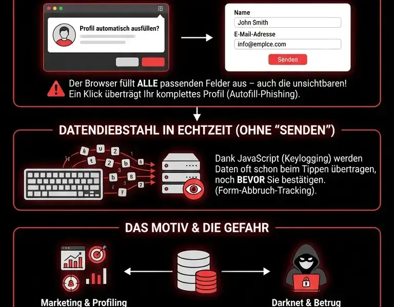 Infografica: Die Falle der Autovervollst&auml;ndigung: Wie versteckte Felder Ihre Daten stehlen