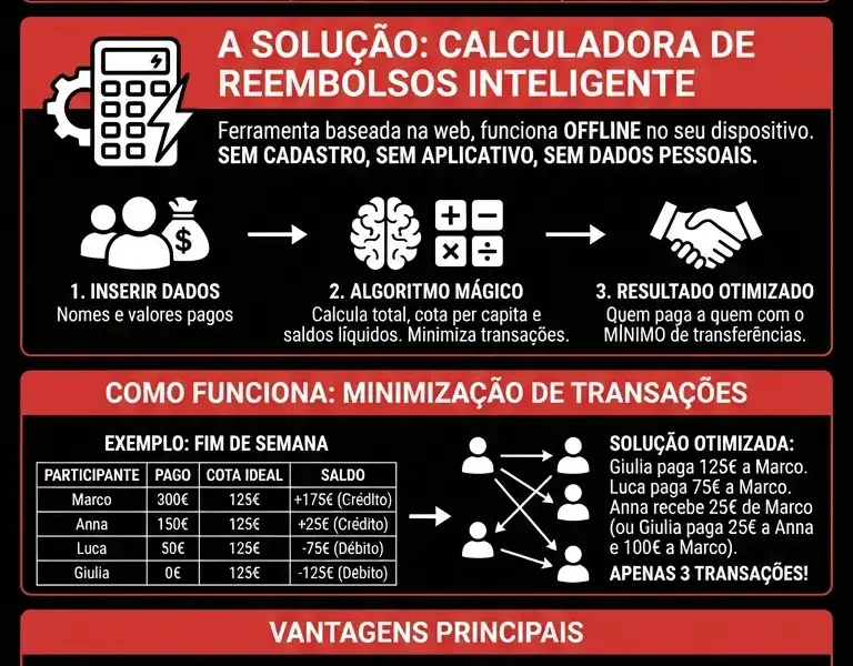 Infografica: Dividir Despesas em Grupo: Calculadora de Reembolsos Sem Aplicativo e Sem Cadastro