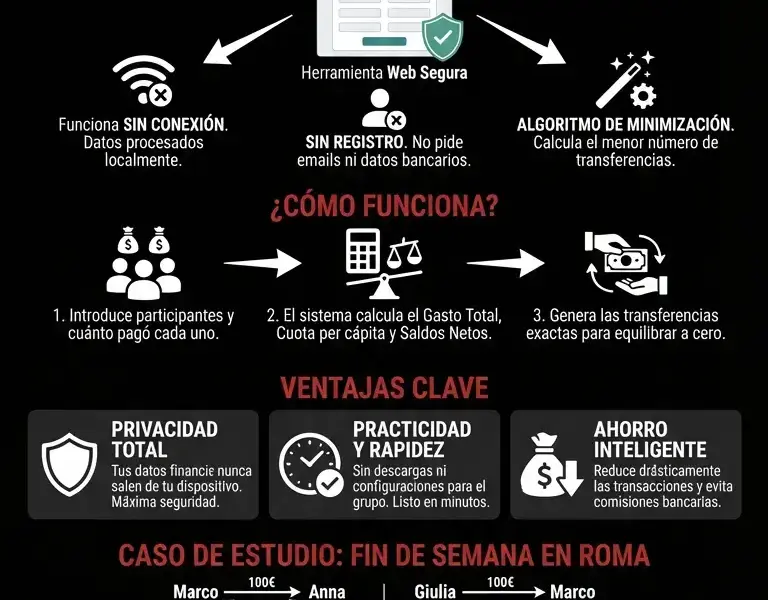Infografica: Dividir gastos de grupo: Calculadora de reembolsos sin app ni registro