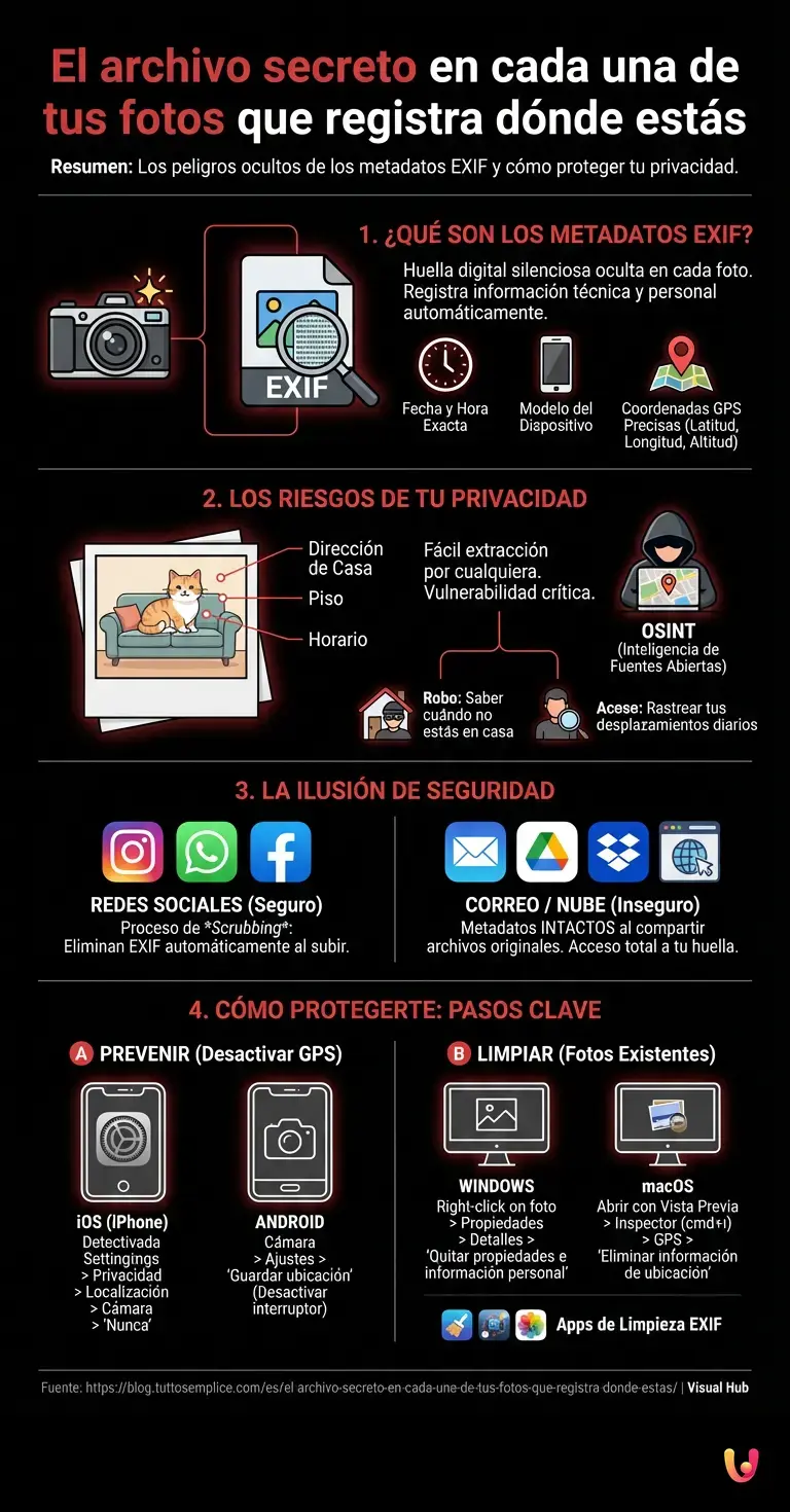 El archivo secreto en cada una de tus fotos que registra d&oacute;nde est&aacute;s. - Infograf&iacute;a resumen