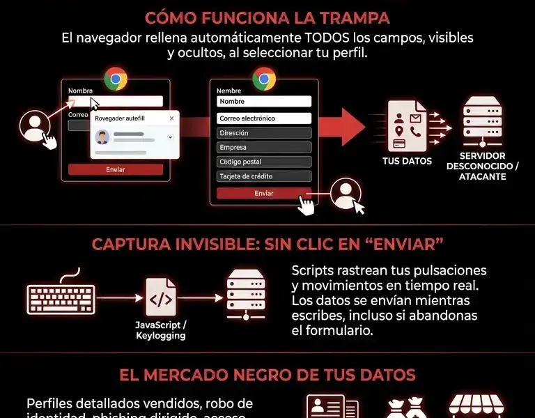 Infografica: El enga&ntilde;o del autocompletar: c&oacute;mo los campos ocultos roban tus datos