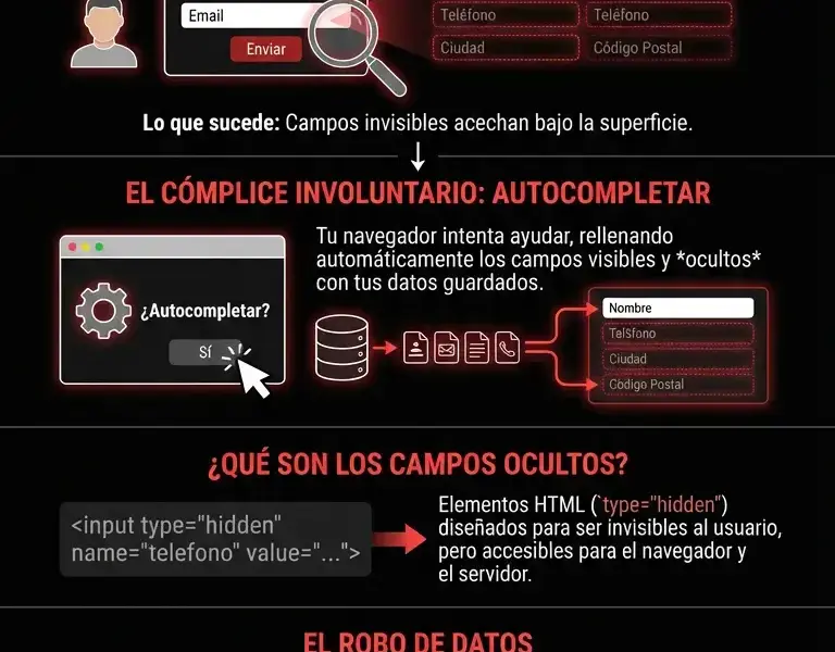 Infografica: El enga&ntilde;o del autocompletar: c&oacute;mo los campos ocultos roban tus datos