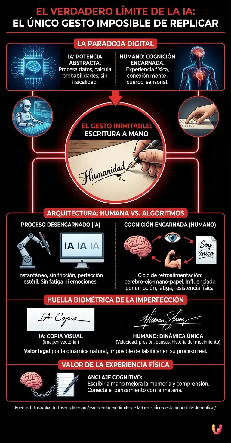 El verdadero l&iacute;mite de la IA: el &uacute;nico gesto imposible de replicar. - Infograf&iacute;a resumen