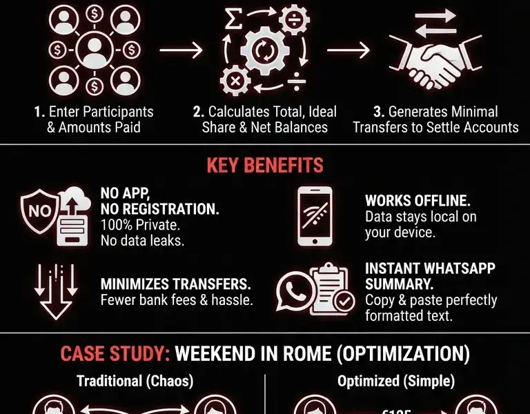 Infografica: Group Expense Splitter: Refund Calculator Without App and Registration