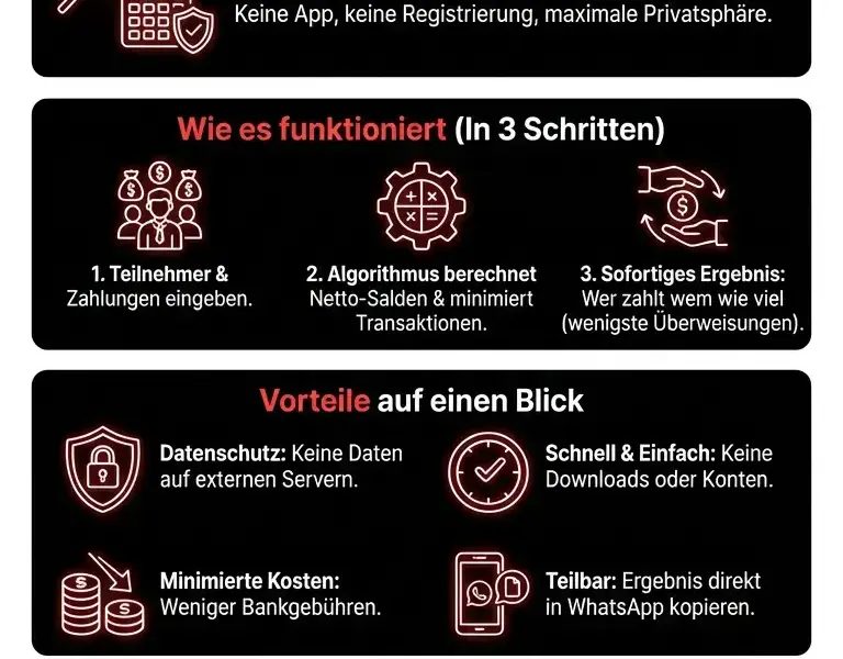 Infografica: Gruppenausgaben teilen: Kostenrechner f&uuml;r R&uuml;ckerstattungen ohne App und Registrierung