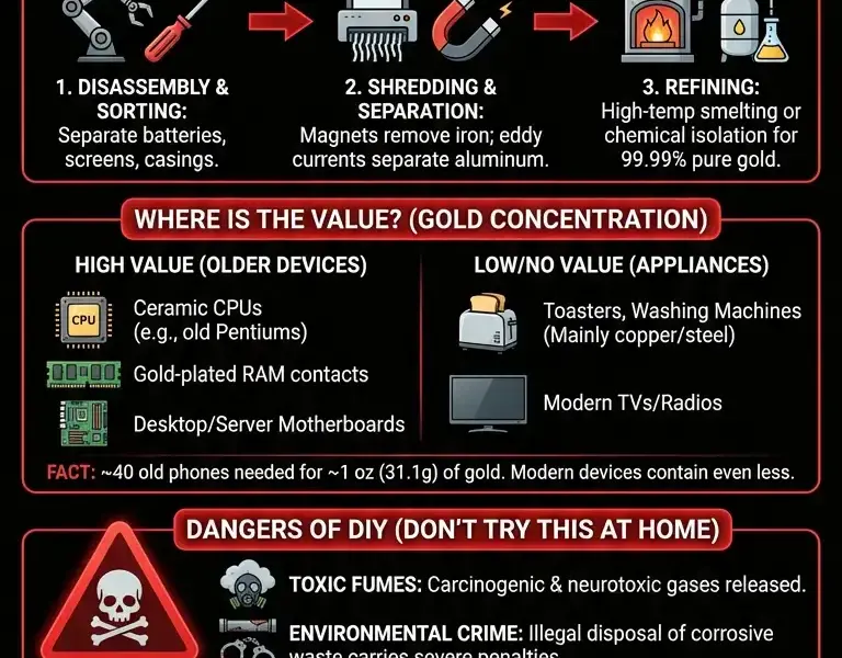 Infografica: How to recover gold from old appliances, cell phones, and computers