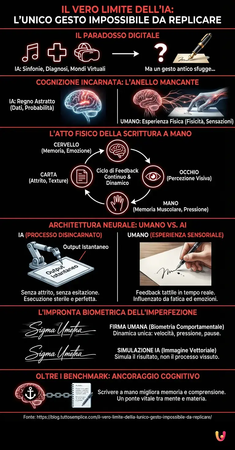 Il vero limite dell'IA: l'unico gesto impossibile da replicare - Infografica riassuntiva