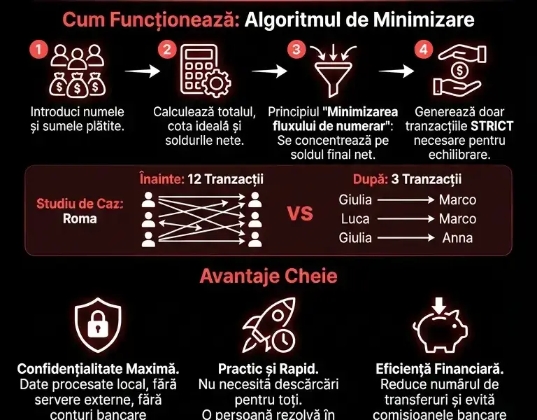 Infografica: &Icirc;mpărțirea cheltuielilor de grup: Calculator pentru rambursări fără aplicație și &icirc;nregistrare
