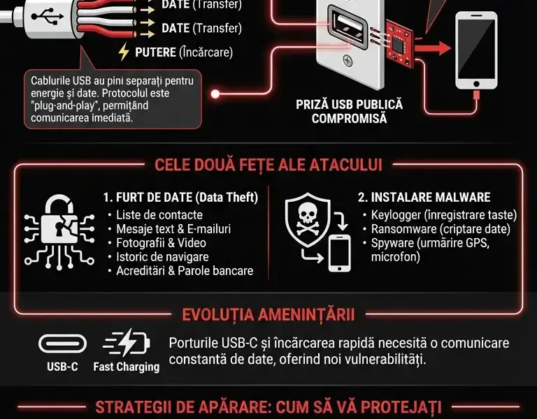 Infografica: &Icirc;ncărcare din mers: amenințarea invizibilă a prizelor USB
