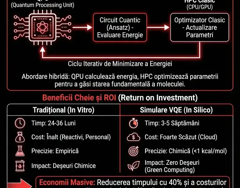 Infografica: Informatică cuantică &icirc;n industria farmaceutică: VQE și reducerea costurilor