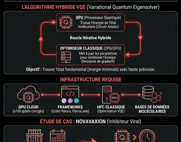 Infografica: Informatique quantique dans l'industrie pharmaceutique : VQE et r&eacute;duction des co&ucirc;ts