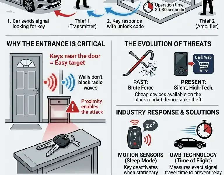 Infografica: Keys at the entrance: the Keyless flaw that makes your car disappear
