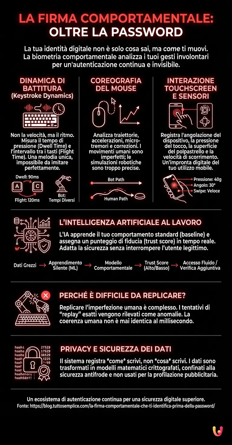 La firma comportamentale che ti identifica prima della password. - Infografica riassuntiva