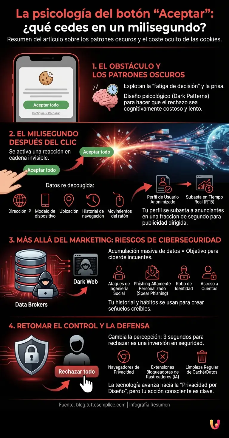 La psicolog&iacute;a del bot&oacute;n "Aceptar": &iquest;qu&eacute; cedes en un milisegundo? - Infograf&iacute;a resumen