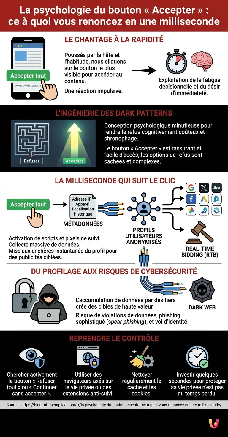 La psychologie du bouton &laquo;&nbsp;Accepter&nbsp;&raquo;&nbsp;: ce &agrave; quoi vous renoncez en une milliseconde - Infographie r&eacute;sumant