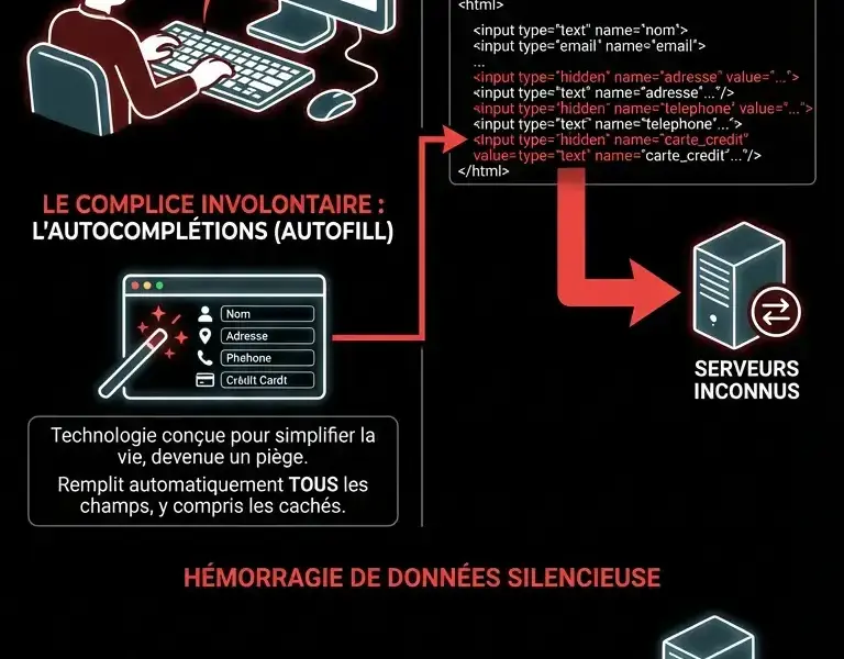 Infografica: La tromperie de l'autocompl&eacute;tion&nbsp;: comment les champs cach&eacute;s volent vos donn&eacute;es