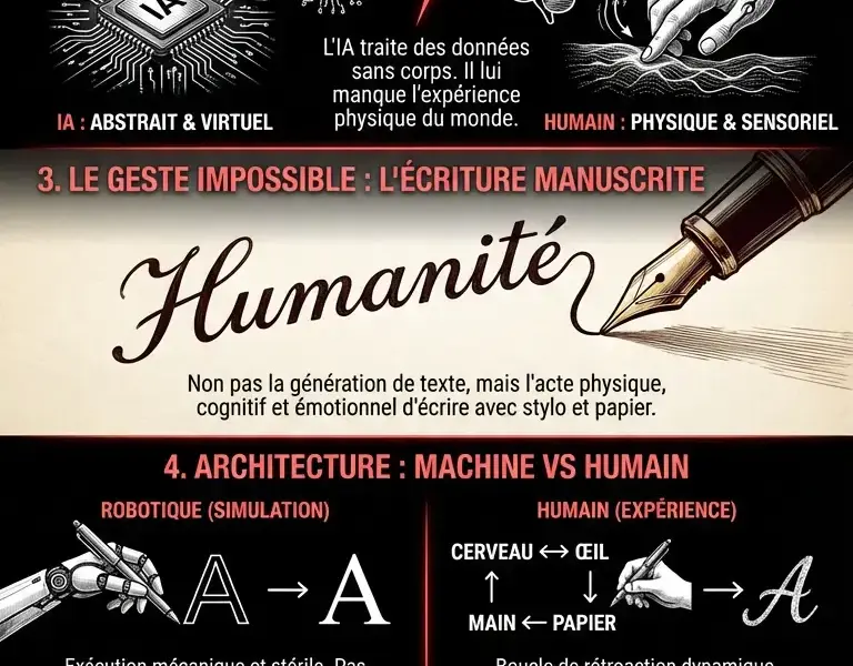 Infografica: La v&eacute;ritable limite de l'IA : le seul geste impossible &agrave; reproduire.