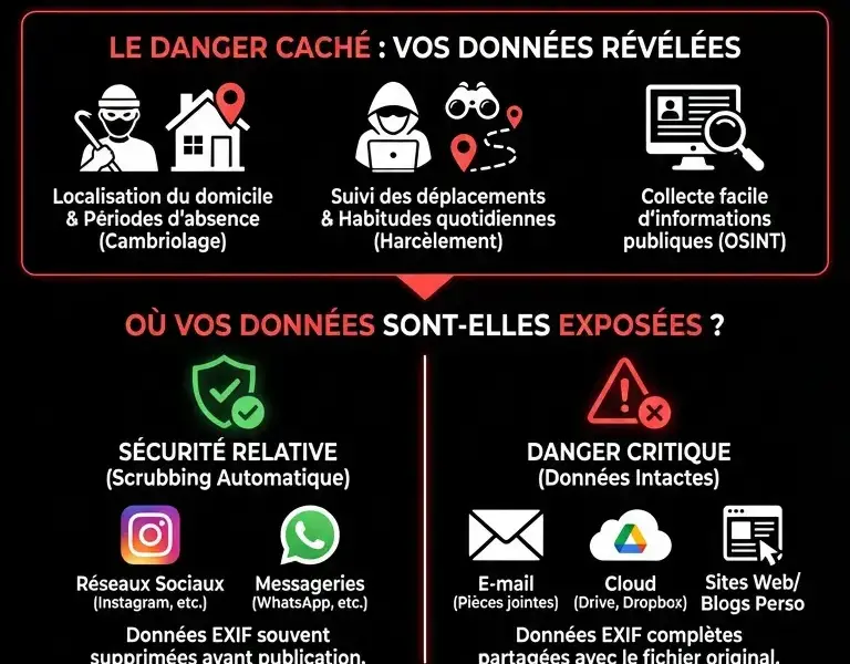 Infografica: L'archive secr&egrave;te dans chacun de vos clich&eacute;s qui enregistre o&ugrave; vous vous trouvez.