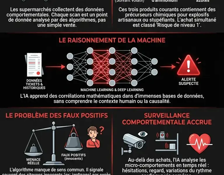 Infografica: L'IA au supermarch&eacute; : pourquoi 3 achats banals font de vous un suspect
