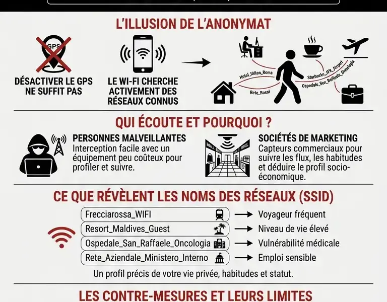 Infografica: L'illusion du GPS : la fonction Wi-Fi qui r&eacute;v&egrave;le vos d&eacute;placements