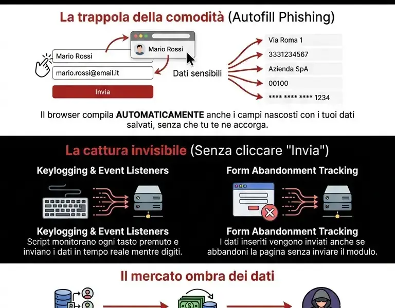 Infografica: L'inganno dell'Autofill: come i campi nascosti rubano i tuoi dati