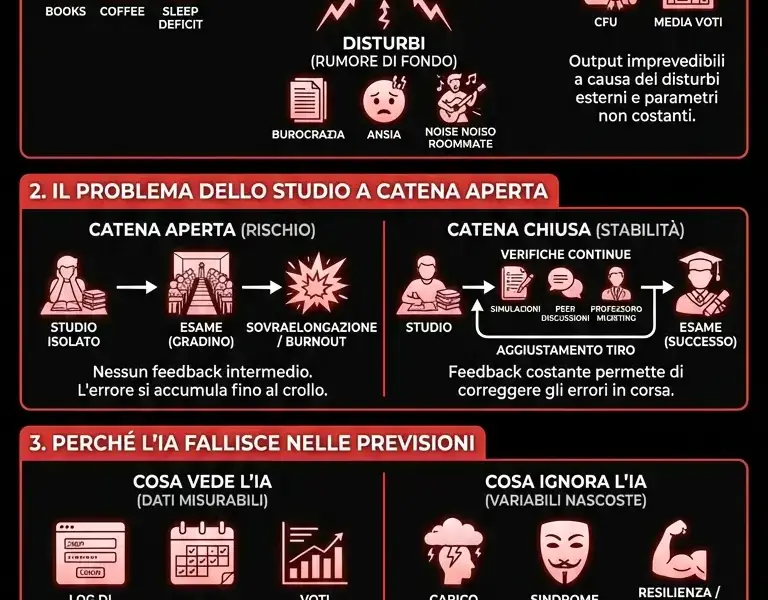 Infografica: Lo studente universitario &egrave; un sistema instabile? Perch&eacute; l'IA non prevede il fuori corso