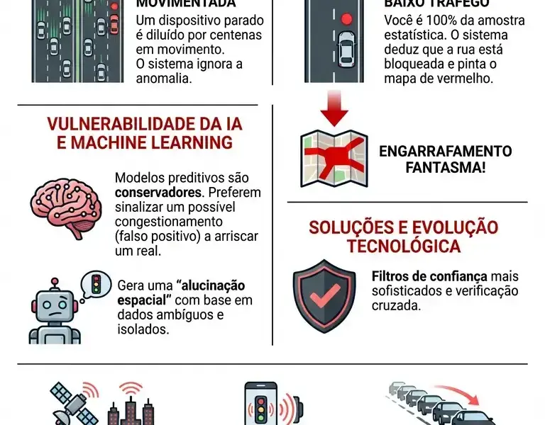 Infografica: O engarrafamento fantasma: como um telefone parado engana o algoritmo