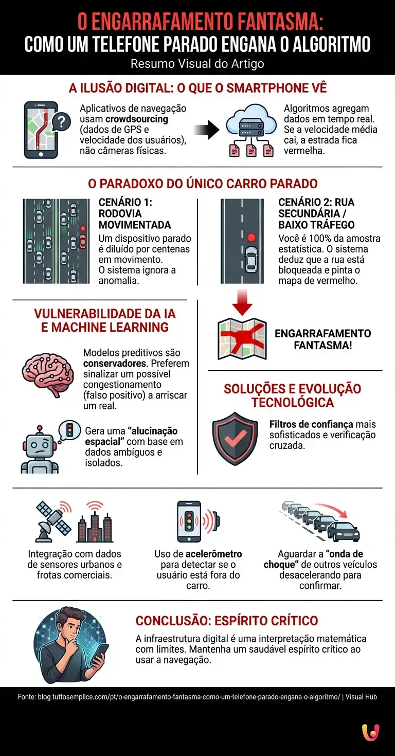 O engarrafamento fantasma: como um telefone parado engana o algoritmo - Infogr&aacute;fico resumido