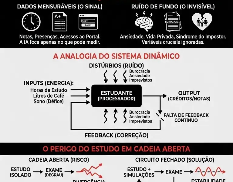 Infografica: O estudante universit&aacute;rio &eacute; um sistema inst&aacute;vel? Por que a IA n&atilde;o prev&ecirc; o abandono do curso?