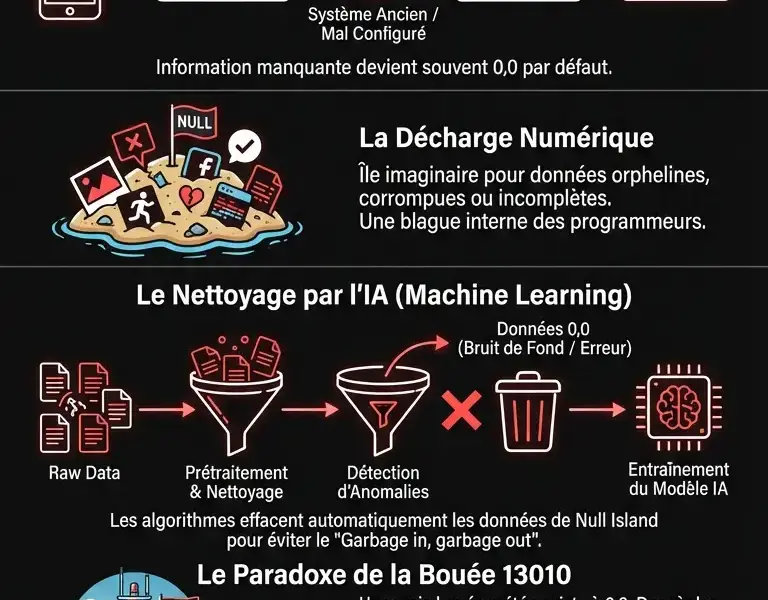 Infografica: Qu'est-ce que Null Island, la d&eacute;charge num&eacute;rique cr&eacute;&eacute;e par les ordinateurs ?