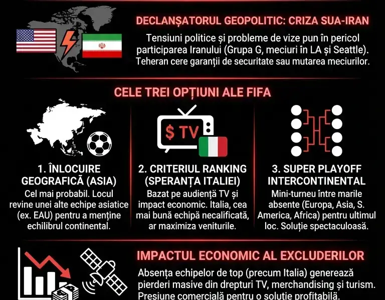 Infografica: Recalificarea Italiei la Campionatul Mondial din 2026: Regulament și criza din Iran