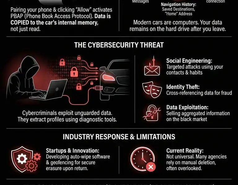 Infografica: Rental cars: the instinctive gesture that hands over your data to strangers.