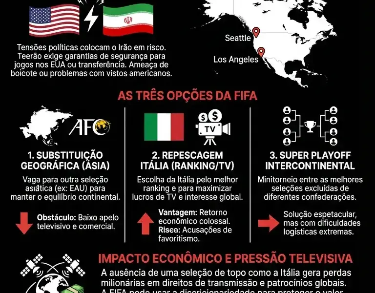 Infografica: Repescagem da It&aacute;lia para a Copa do Mundo de 2026: Regulamento e Crise no Ir&atilde;