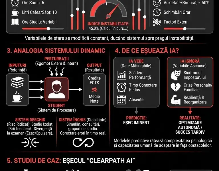 Infografica: Studentul universitar este un sistem instabil? De ce IA nu prevede exmatricularea?