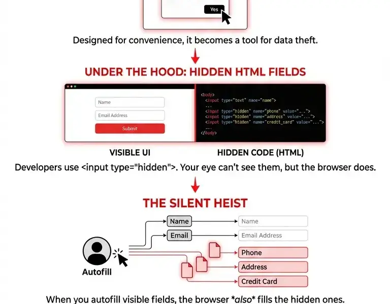 Infografica: The Autofill Deception: How Hidden Fields Steal Your Data