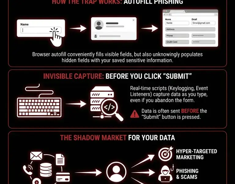 Infografica: The Autofill Deception: How Hidden Fields Steal Your Data