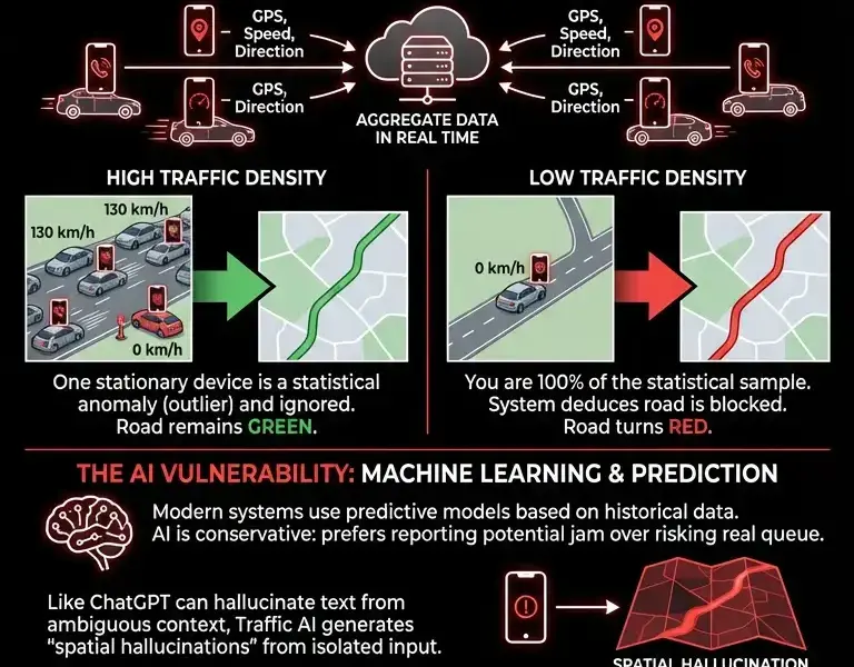 Infografica: The phantom traffic jam: how a stationary phone tricks the algorithm
