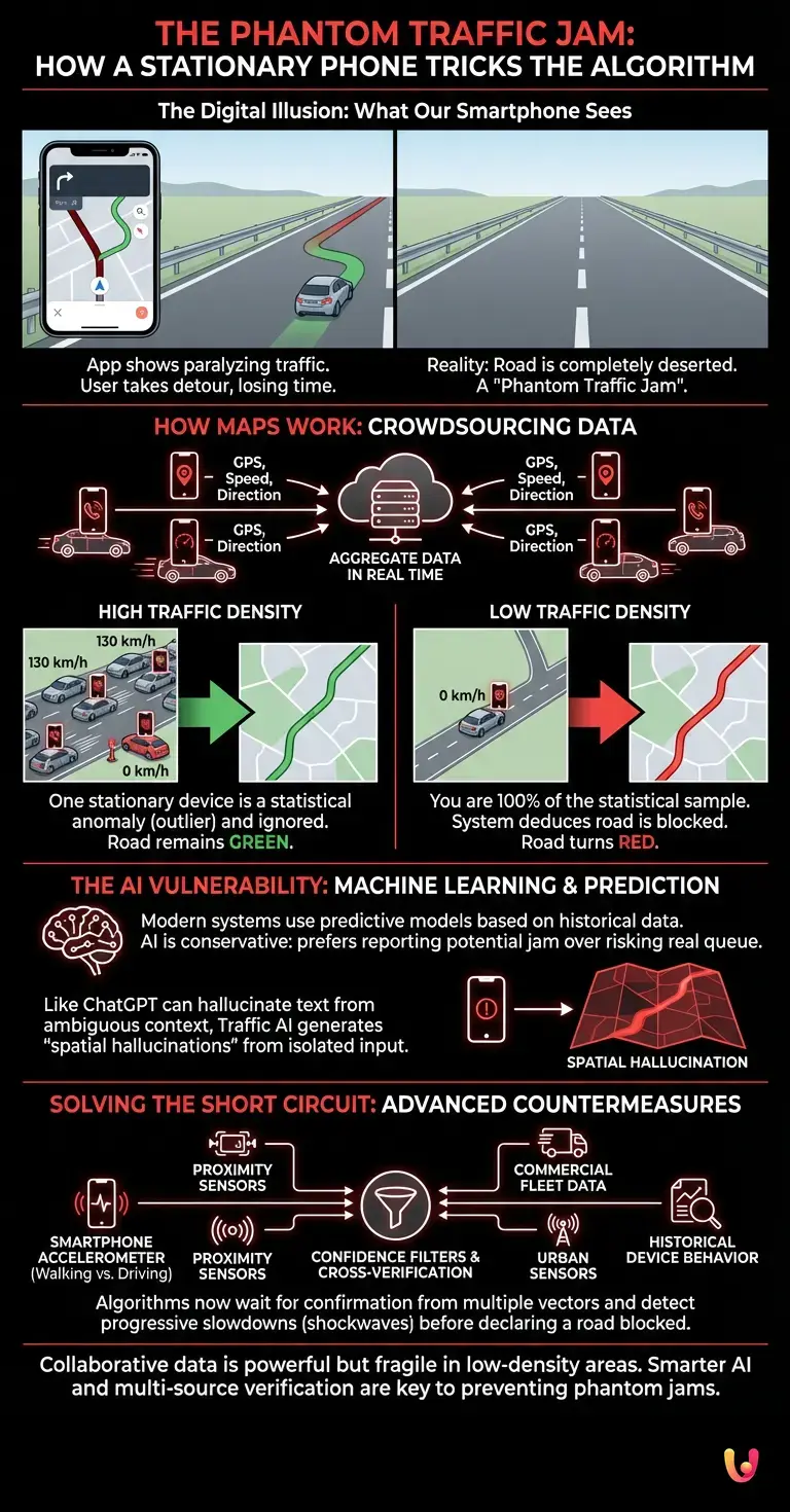 The phantom traffic jam: how a stationary phone tricks the algorithm - Summary Infographic