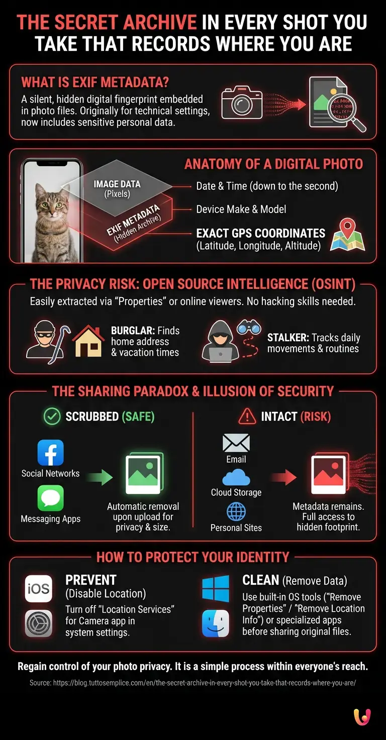 The secret archive in every shot you take that records where you are. - Summary Infographic