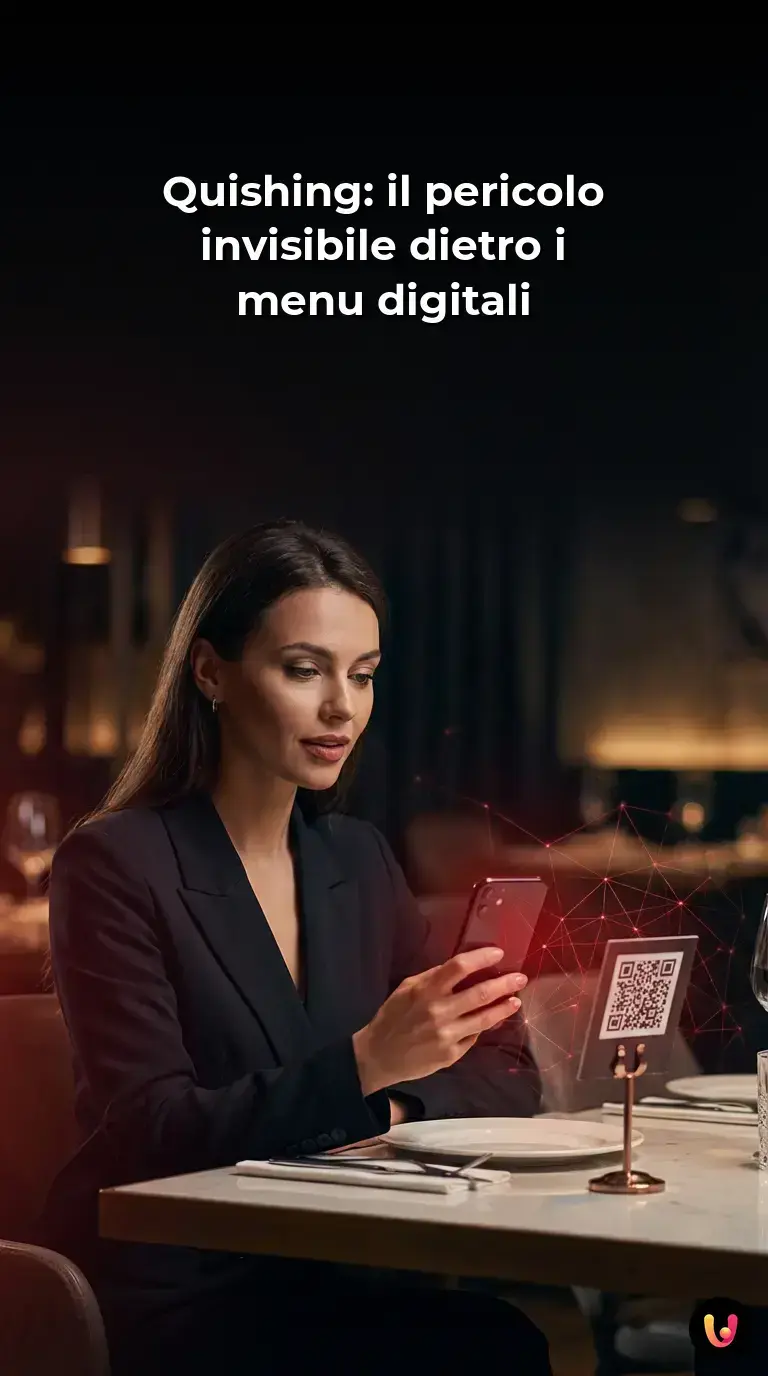 Una persona inquadra un codice QR del menu al tavolo di un ristorante con lo smartphone.