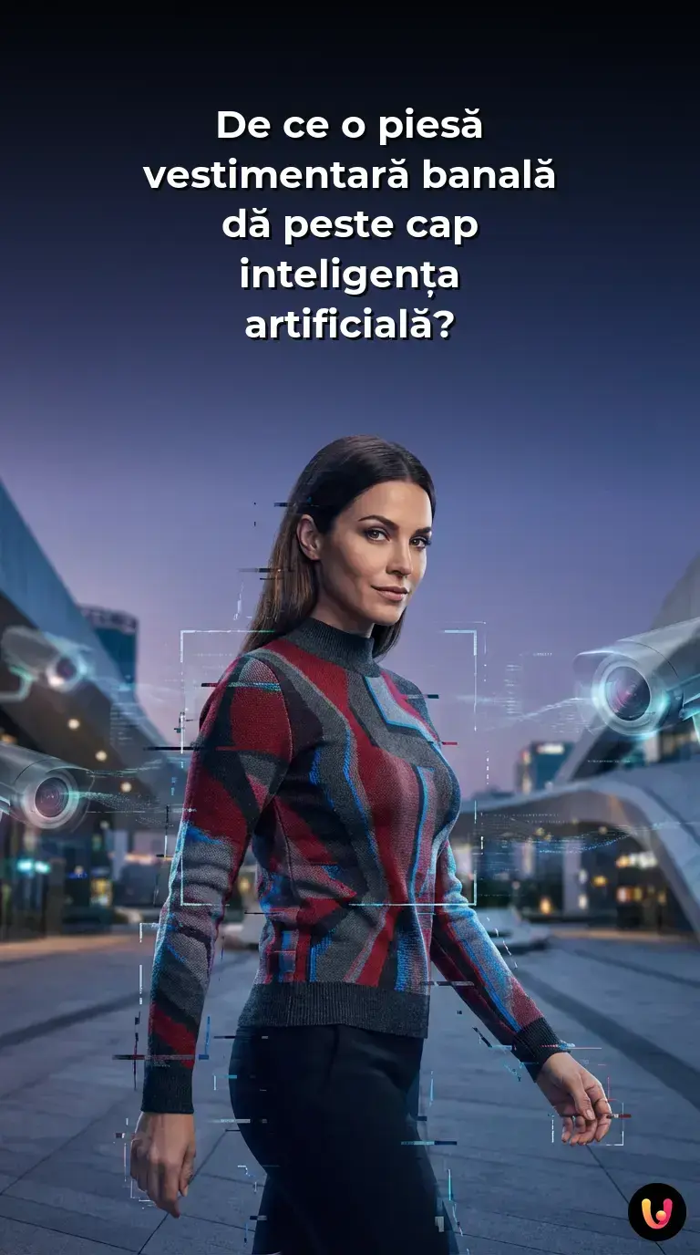 O persoană poartă un pulover cu model special care blochează camerele de supraveghere AI.