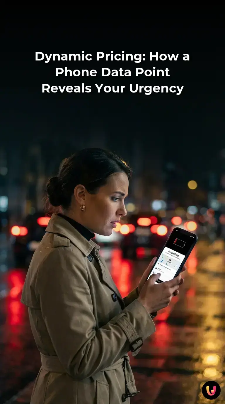Infographic explaining how low phone battery triggers dynamic pricing algorithms.