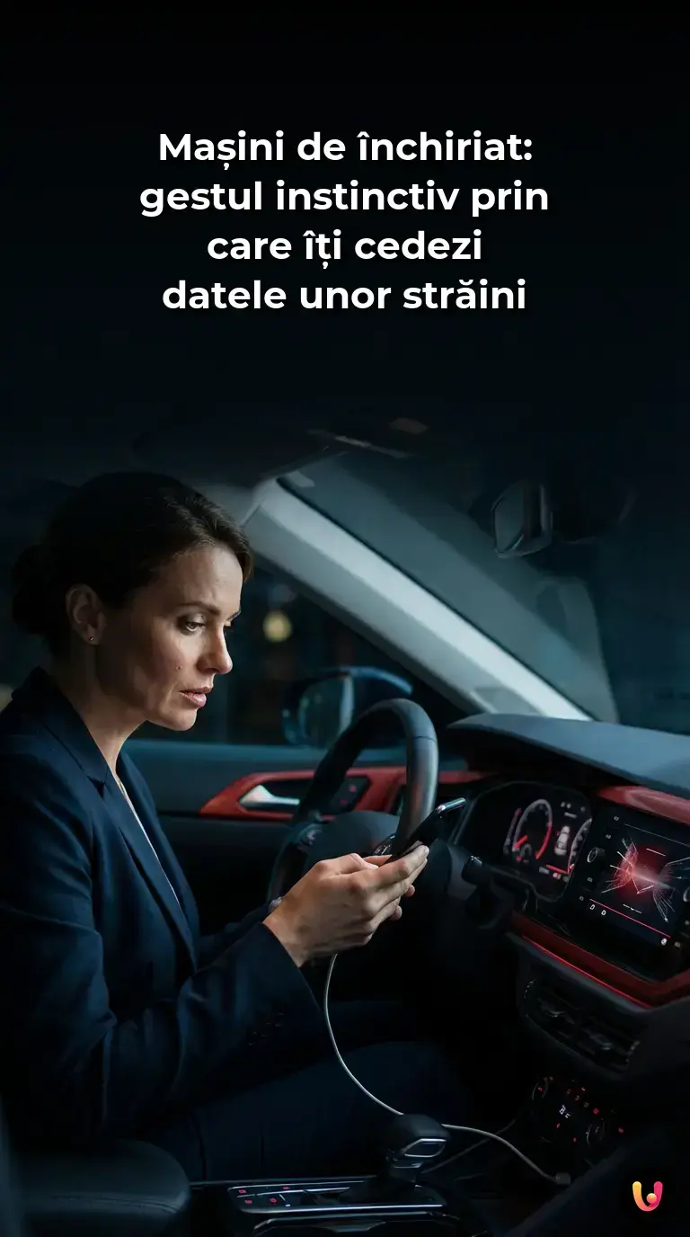 Un șofer conectează smartphone-ul la sistemul de navigație al unei mașini de &icirc;nchiriat.