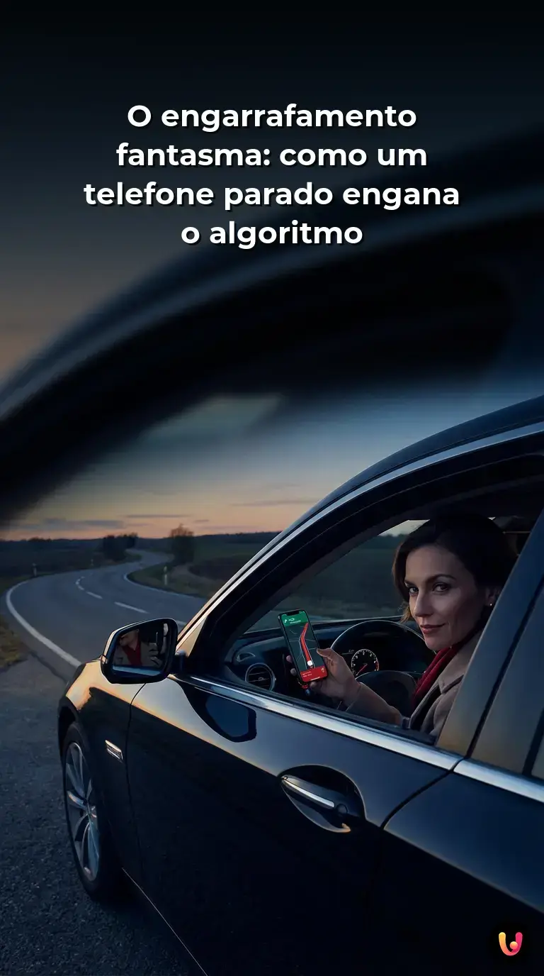 Smartphone exibe rota vermelha de tr&acirc;nsito intenso em uma estrada vazia