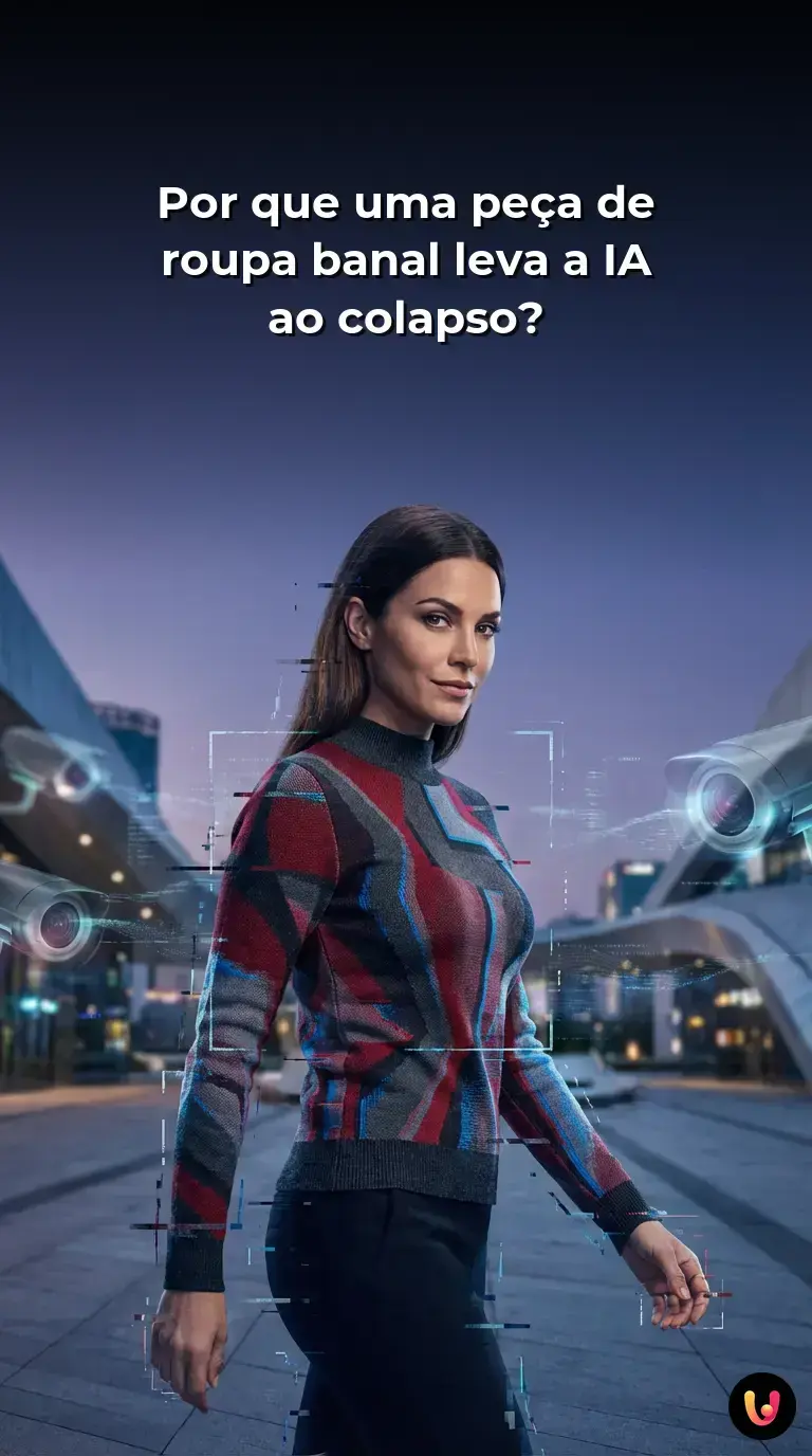 Pessoa usando uma camisola com padr&otilde;es complexos que confunde c&acirc;maras de reconhecimento facial.