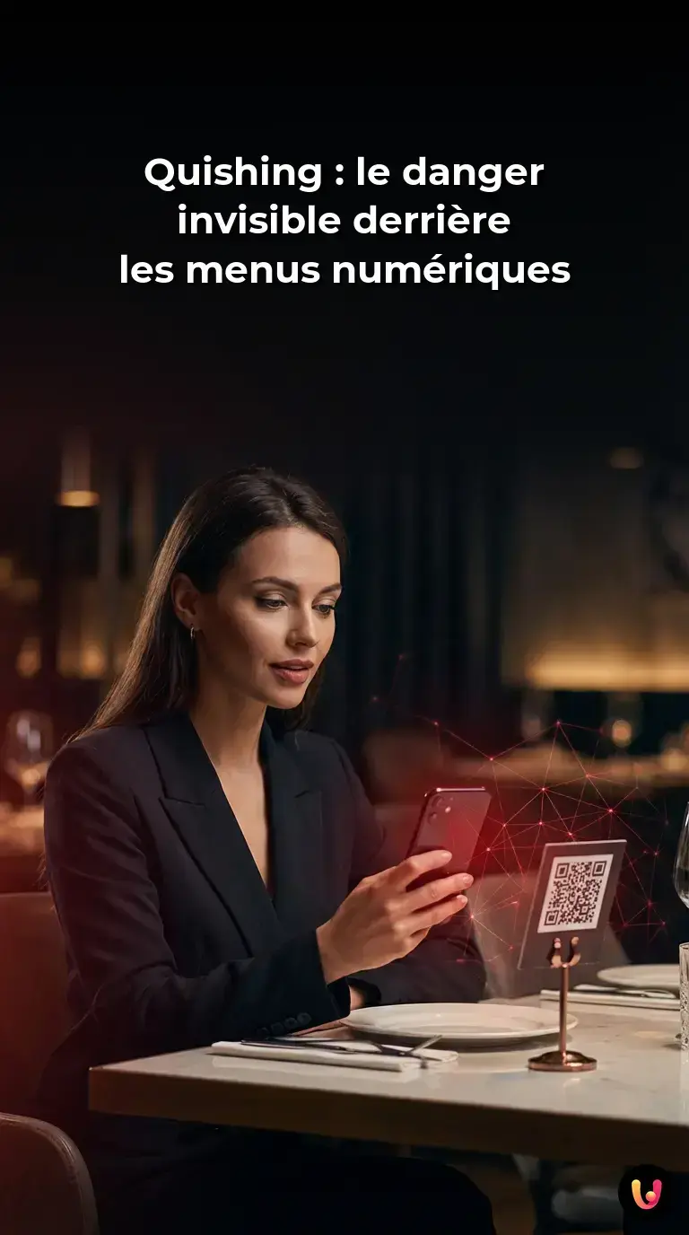 Une personne scanne un QR code sur une table de restaurant avec son smartphone.